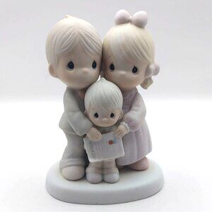Vintage Precious Moments God Bless The Day We Found You Porcelain Figurine 1986